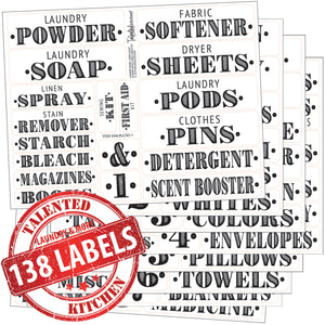 Farmhouse Laundry Room Label Set, 138 Black Labels