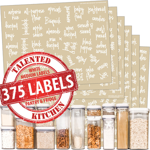Medium Size Script Pantry Labels, 375 White Labels