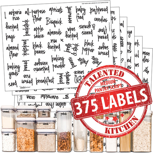 Medium Size Script Pantry Labels, 375 Black Labels