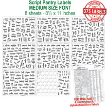 Load image into Gallery viewer, Medium Size Script Pantry Labels, 375 Black Labels