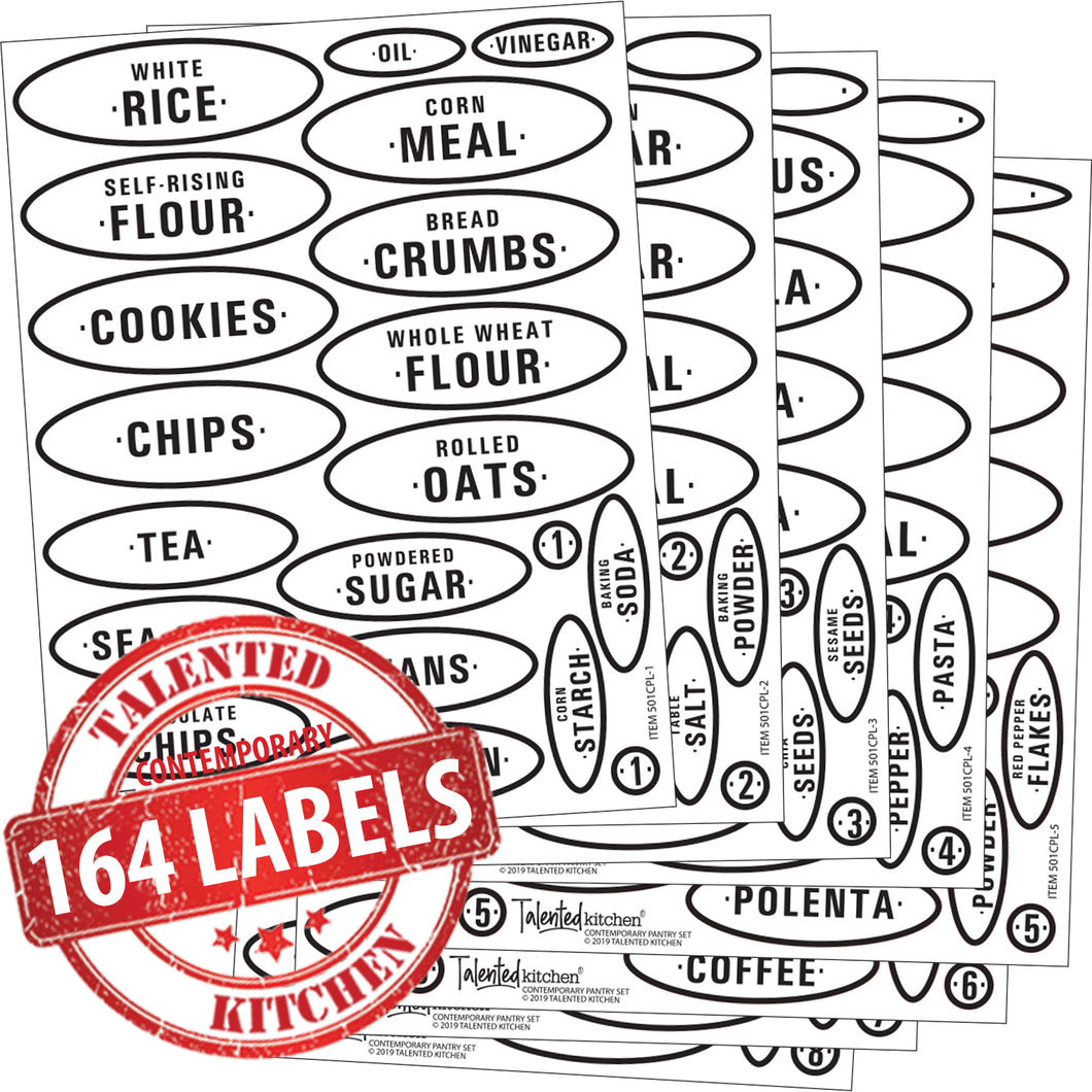 Contemporary Pantry Label Set, 164 Black Labels