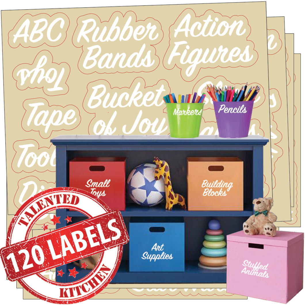 Playroom Label Set, 120 White Labels