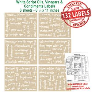 132 Oils, Vinegars & Condiments, White Script Labels