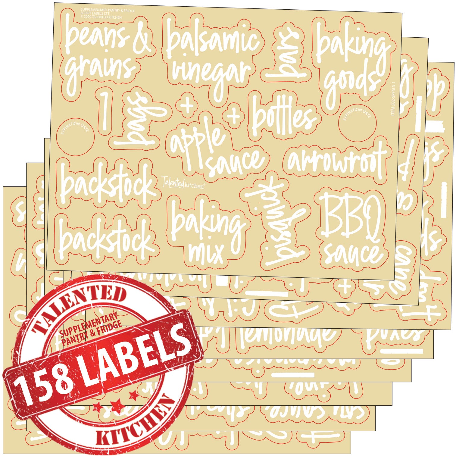 158 White Script Kitchen Pantry Labels for Food Containers, Clear Removable Stickers for Fridge Organization, Freezer, Jar Storage