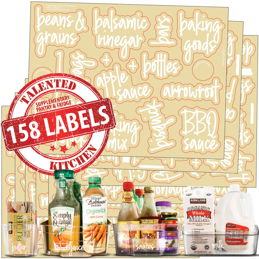 158 Supplementary Pantry & Fridge Label Set, Script White Labels