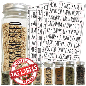 Thin All Caps Spice Labels, 145 Black Labels