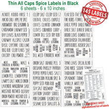 Load image into Gallery viewer, Thin All Caps Spice Labels, 145 Black Labels