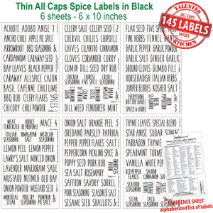 Thin All Caps Spice Labels, 145 Black Labels
