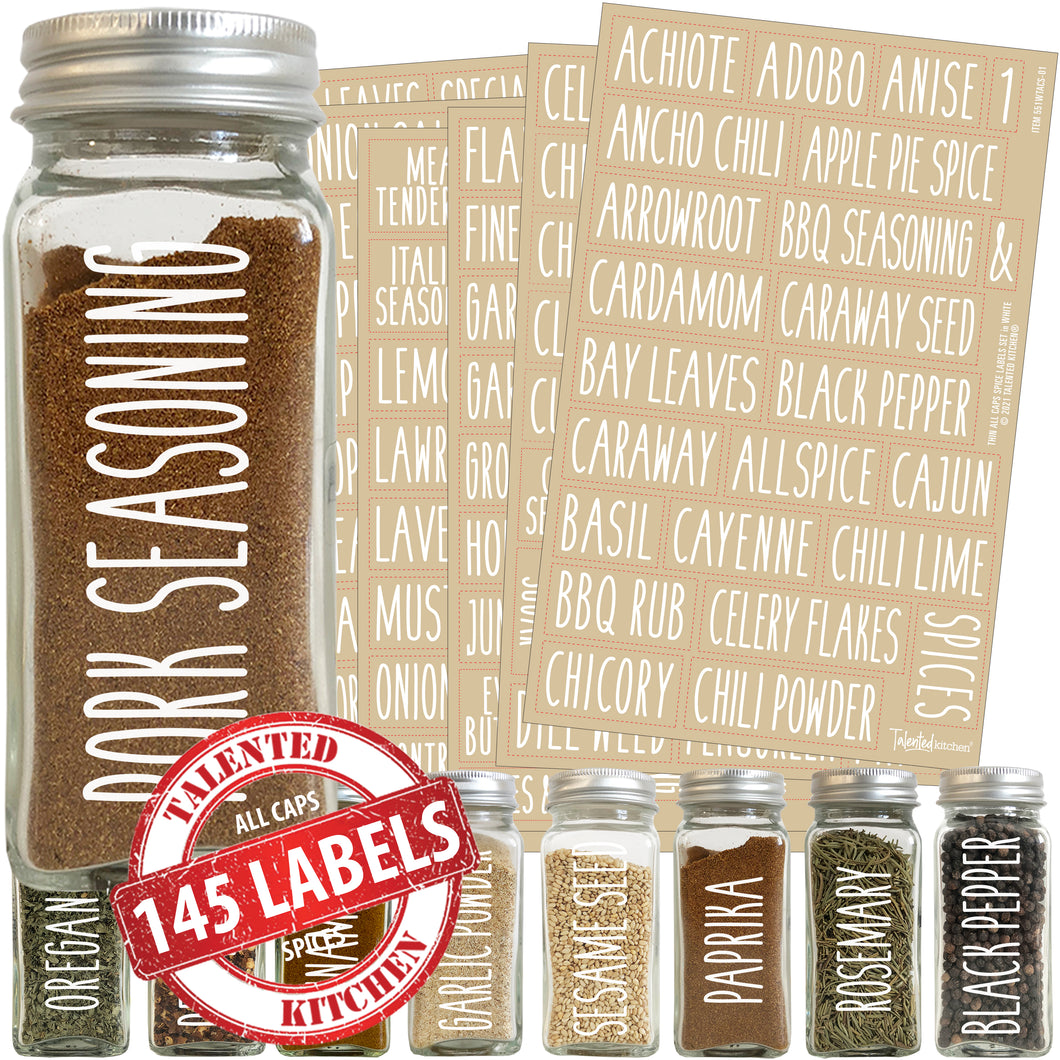 Thin All Caps Spice Labels, 145 Black Labels – Talented Kitchen