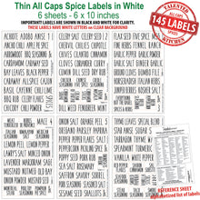 Load image into Gallery viewer, Thin All Caps Spice Labels, 145 White Labels