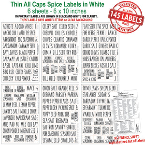 Thin All Caps Spice Labels, 145 White Labels