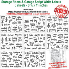 Load image into Gallery viewer, Now in White! Storage &amp; Garage Label Set, 136 White Script Labels