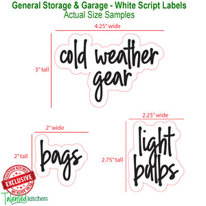Now in White! Storage & Garage Label Set, 136 White Script Labels