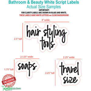 Script Bathroom Label Set, 123 White Labels