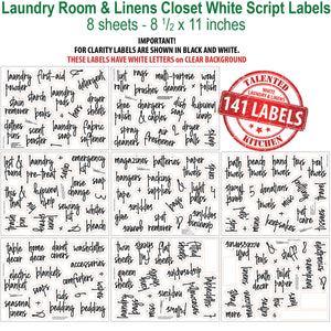 Script Laundry Room Label Set, 141 White Labels