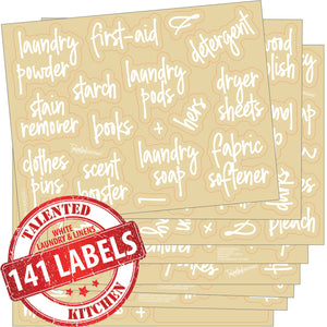 Script Laundry Room Label Set, 141 White Labels