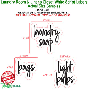 Script Laundry Room Label Set, 141 White Labels