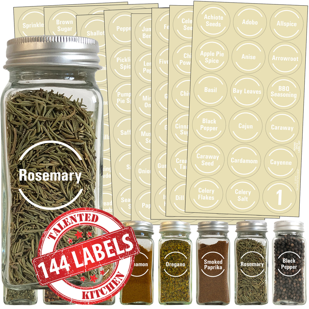 Round Spice Label Set, 144 White Labels