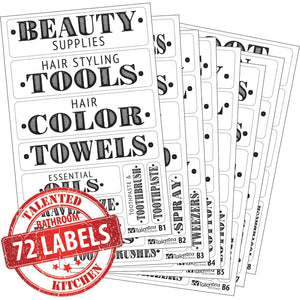 Farmhouse Bathroom Label Set, 72 Black Labels