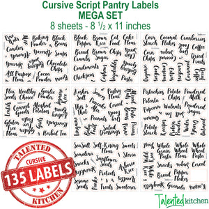 Main Cursive Pantry Labels Set, 135 Black Labels