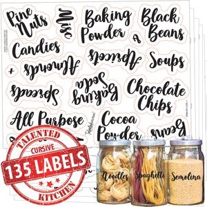 Main Cursive Pantry Labels Set, 135 Black Labels
