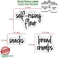 Load image into Gallery viewer, Talented Kitchen 170 Keto Kitchen Pantry Labels for Food Storage Containers, Removable Black Script on Clear Stickers for Organizing Ingredients (Water Resistant)