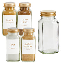 Load image into Gallery viewer, Talented Kitchen 24 Pack Glass Spice Jars with Shaker Lids 6oz, 328 Preprinted Labels, Gold Caps