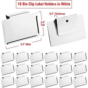 Talented Kitchen 18 Pack White Label Holders, Removable Metal Bin Clips for Pantry Baskets and Storage Bins (3.5x2.5 In)
