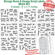 Load image into Gallery viewer, Storage &amp; Garage Label Set, 136 Script Black Labels