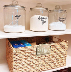 8 Gold Clip Label Holders w/40 Pantry Labels for Bins Baskets or Boxes (GOLD CLIPS / WHITE LABELS)