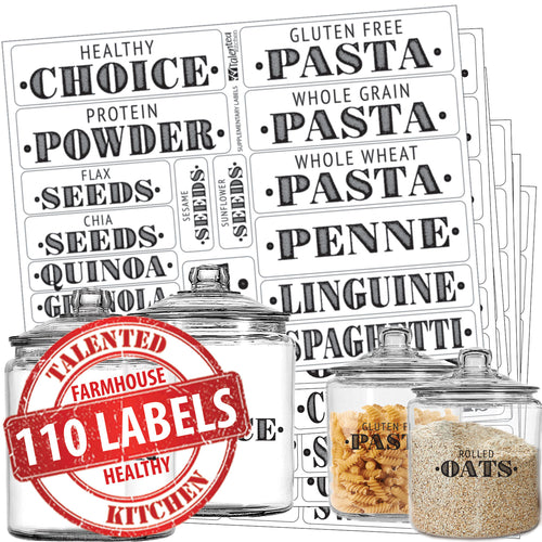 Healthy Choice Farmhouse Pantry Label Set, 110 Black Labels