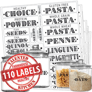 Healthy Choice Farmhouse Pantry Label Set, 110 Black Labels